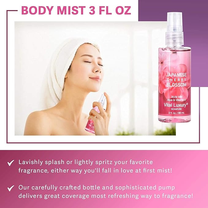 Bath & Body Care Travel Set - Home Spa Set with Body Lotion, Shower Gel and Fragrance Mist, Personal Body Care Travel Set for Birthday Christmas New Year Gifts(Japanese Cherry Blossom)