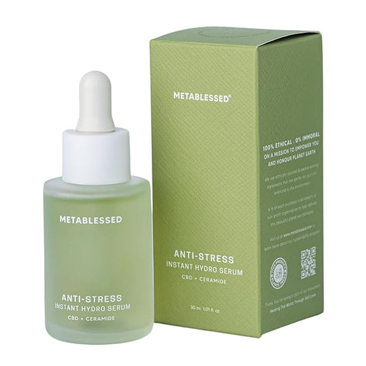 Anti-Stress Instant Hydro Facial Serum | Ceramide + Hyaluronic Acid | Soothes Inflammation, Deeply Hydrates & Strengthens Skin Barrier. Fragrance-Free, Clean Beauty 1.01 fl. Oz