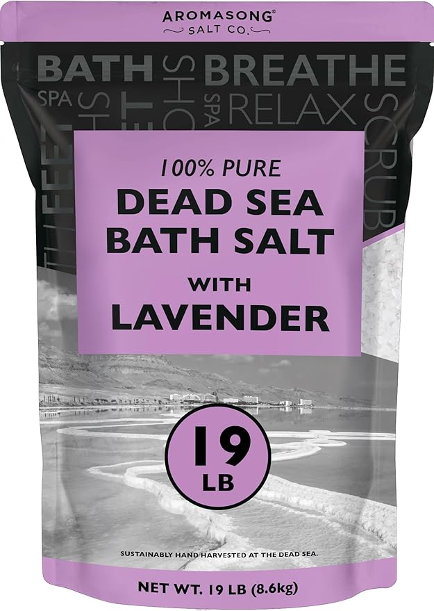 Aromasong Pure Dead Sea Salt for Soaking with 100% Natural Lavender, 19 LB - Spa Bath Salt Fine Grain - Body Wash Scrub - Soak for Women & Men- Bulk Resealable Pack (Packaging May Vary)