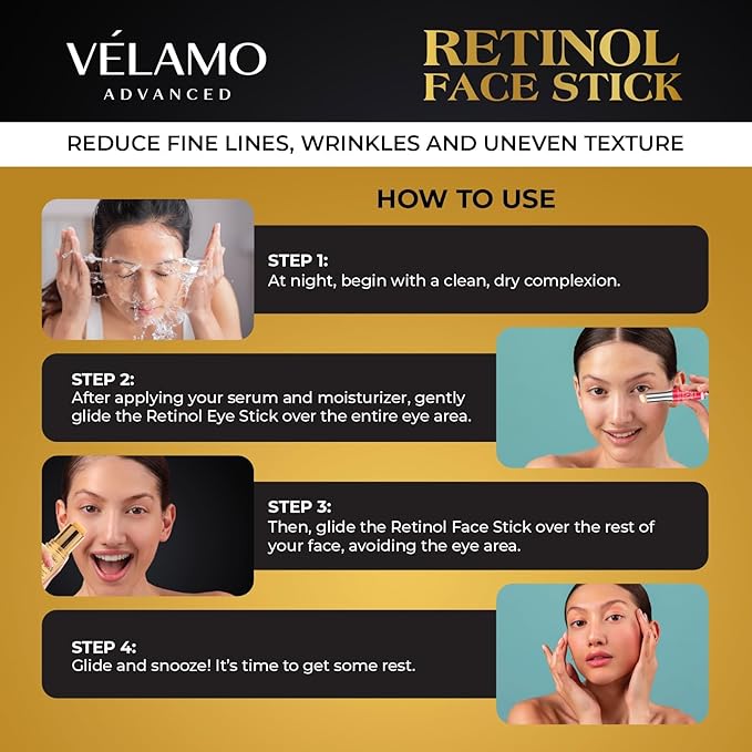 VELAMO ADVANCED Retinol Face Stick: Reduce Fine Lines Wrinkles and Uneven Texture - Retinol Cream Wrinkle Cream for Face Anti Wrinkle Cream Anti Aging Face Cream - 0.28 OZ/8g