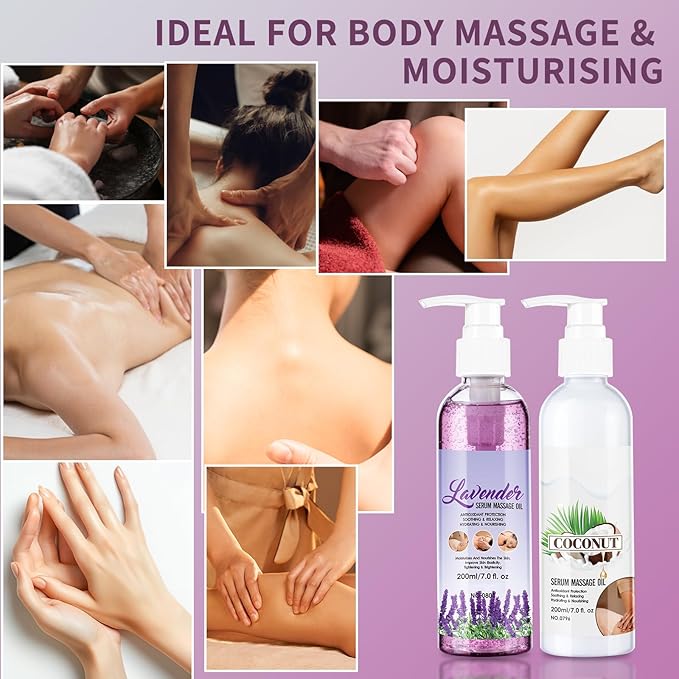 Body Massage Oil Serum, Joint Massage Oil Serum, Lavender & Coconut Massage Gel Refreshing Non-Greasy Moisturizing Body Oil Serum for Men & Women 7 fl.oz X 2