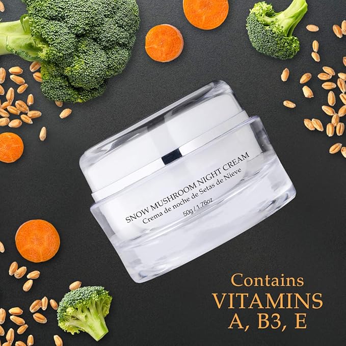 Vivo Per Lei Snow Mushroom & Peony Night Moisturizer - Anti Wrinkle Cream for Sensitive Skin - Anti Aging Night Cream with Shea Butter & Collagen - Paraben Free Moisturizer for Skin Woes - 50g