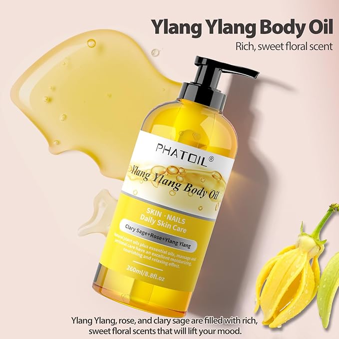 Ylang Ylang Body Oil 260ML & Grapefruit Body Oil 260ML Large Bottle Body Oil for Moisturizing Skin