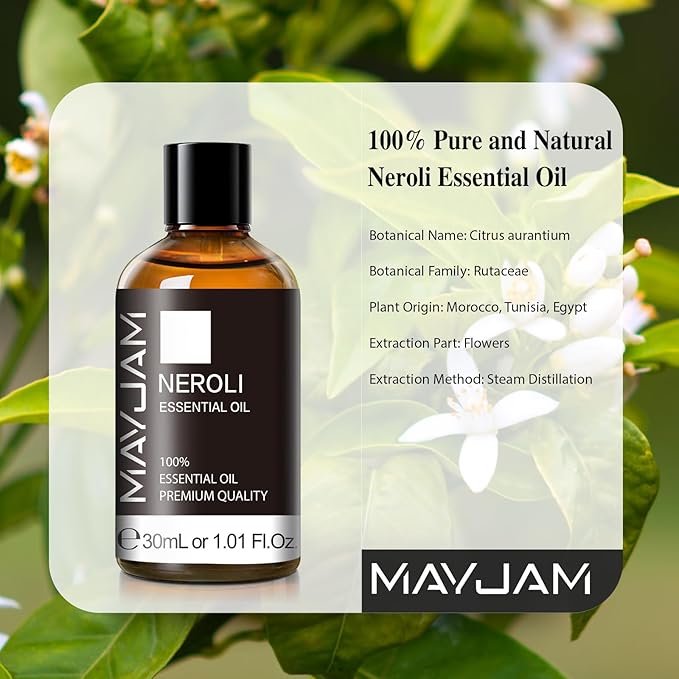 Neroli Essential Oil 30ML/ 1.01FL.OZ, MAYJAM Pure Neroli Oil for Massage, Diffuser, Soap Making, Long Lasting Scents