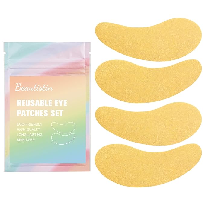 Under Eye Patches Silicone - 2 Pairs Reusable Eye Patches, Eye Wrinkle Patches, Reusable Under Eye Mask, Plump Fine Lines & Wrinkles, Gold