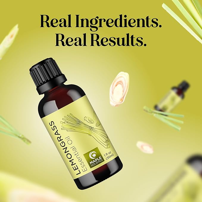 Pure Refreshing Lemongrass Essential Oil - Aromatherapy Lemongrass Oil for Hair Nails and Skin Plus Potent Natural Aromatic Essential Oil for Diffusers for Home and Travel from Maple Holistics