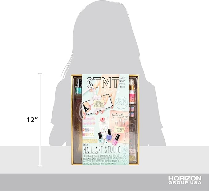 STMT Self-Love Club D.I.Y. Nail Art Studio by Horizon Group USA, 10+ Essentials for at-Home Manicure Including Nail Polishes, Soothing Hand Mask, Cuticle Oil, Phone Holder, Nail Stickers & More
