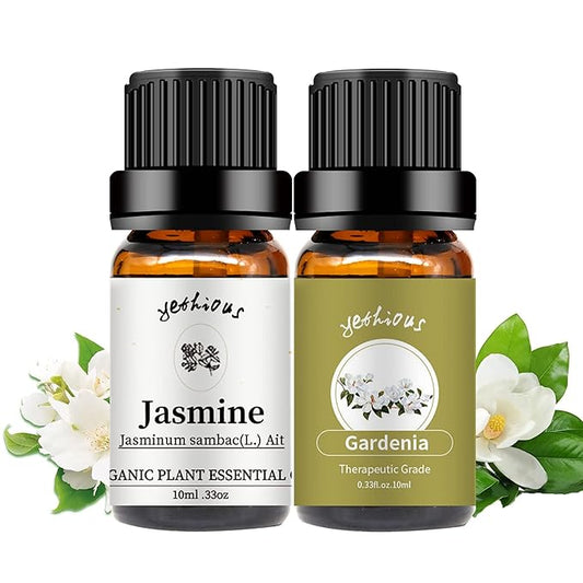 yethious Jasmine Gardenia Essential Oil Set 100% Pure Gardenia Fragance Oil Jasmine Aromatherapy Oils for Diffuser - 2 Pack 10ML