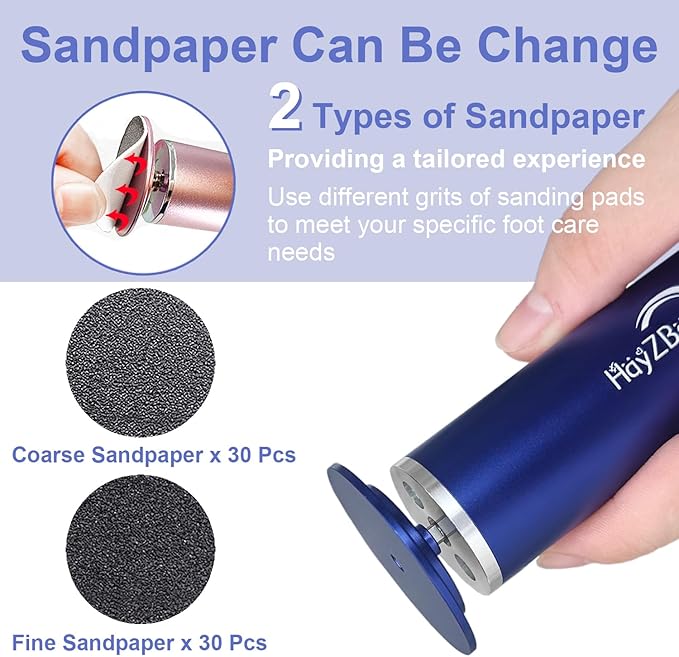 Electric Foot File - High Torque,Callus Remover for Feet,Adjustable Speed Foot File with 60 Pcs Sandpaper Discs,Professional Pedicure Tool for Dead Skin and Calluses (Blue)