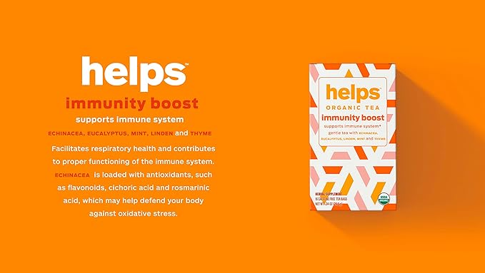 HELPS TEAS | Helps Immunity Boost Tea | Organic herbal blend of Echinacea, Eucalyptus, Mint, Linden, Thyme and Natural Honey Flavor. Facilitates Respiratory Health | 16 Tea Bags - Pack of 6 |