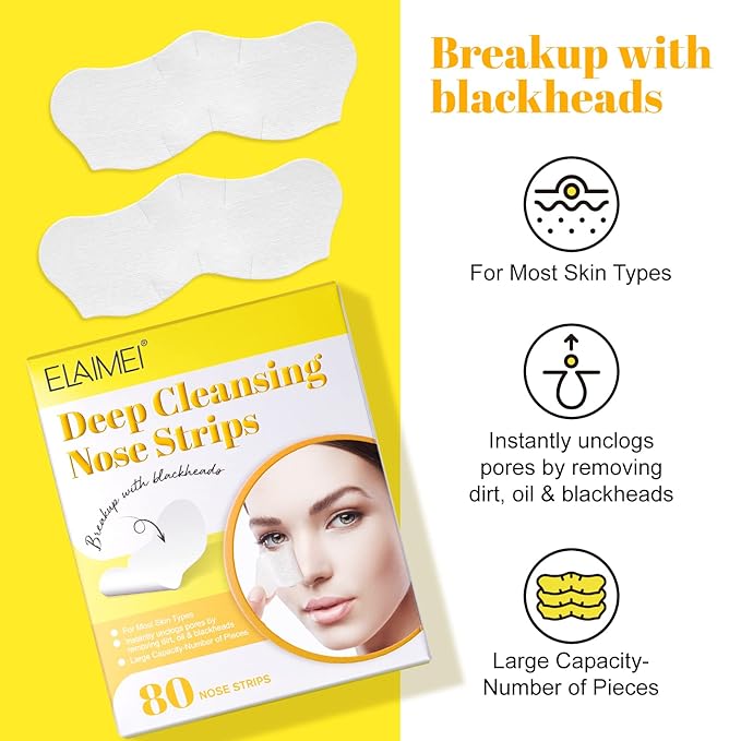 Blackhead Remover Strips(80pcs), Nose Pore Strips for Blackheads Remover, Skincare & Deep Cleansing Nose Strips Blackhead Remover