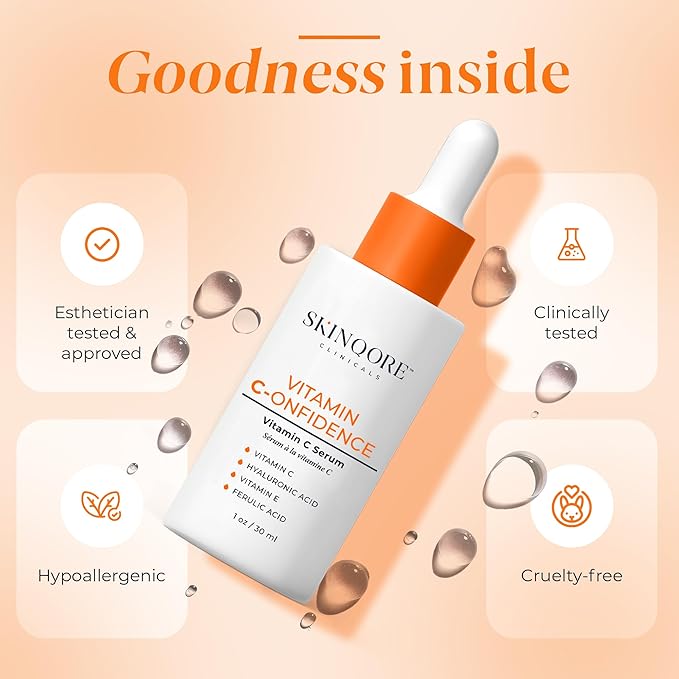 Vitamin C-onfidence | Vitamin C Serum with Ferulic Acid, Vitamin E, & Hyaluronic Acid | Improves Discoloration, Uneven Tone & Firms | Hydrating Brightening Serum | | Natural Skin Care - 1oz