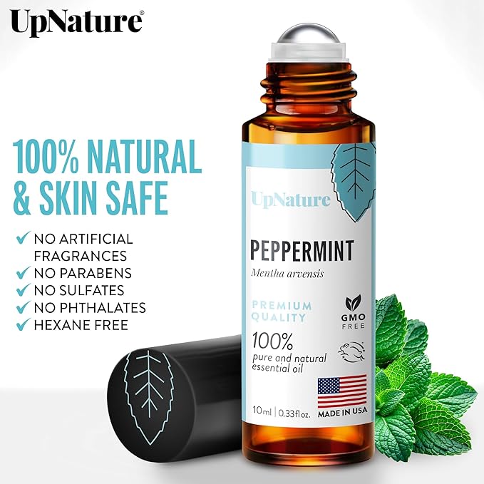 UpNature Peppermint Essential Oil Roll On - Natural Nausea Morning Sickness Relief for Pregnant Women - Pregnancy Must Haves Rollerball Roller
