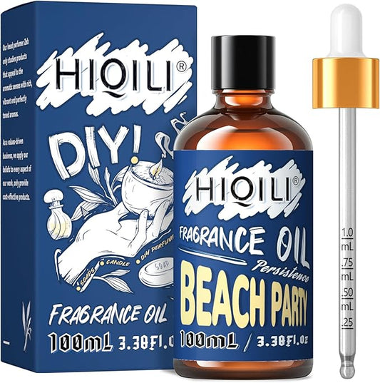 HIQILI Beach Party Fragrance Oil 100ml for Diffuser Car Freshies, Clean Fresh Scent for Candle Making Soap Laundry 3.38 Fl Oz