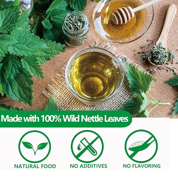 Premium 100 Stinging Nettle Leaf Tea Bags, Made with 100% Wild Nettle Leaves，No Additive & Caffeine Free.