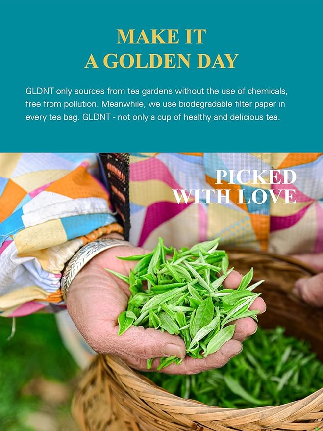 GLDNT Organic White Tea Bags, Natural Premium Organic White Tea, Mellow & Delicate Taste, Caffeinated, 100 Count