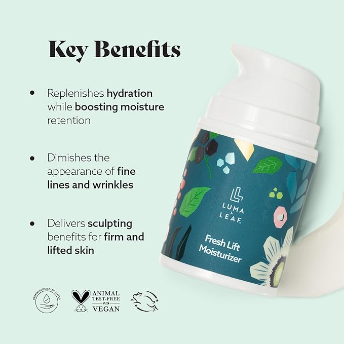 LUMA & LEAF Fresh Lift Facial Moisturizer, 1.7 FL Oz – Anti Aging Face Cream with Hyaluronic Acid & Tetrapeptide, Collagen Booster to Firm, Smooth Wrinkles & Hydrate Sensitive Skin