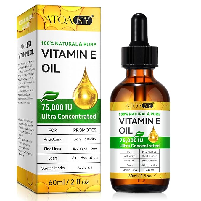 Vitamin E Oil 75,000 IU - Pure & Natural Skin & Hair Care - Moisturizing for Face, Body, Sars and Scalp 2 Fl Oz