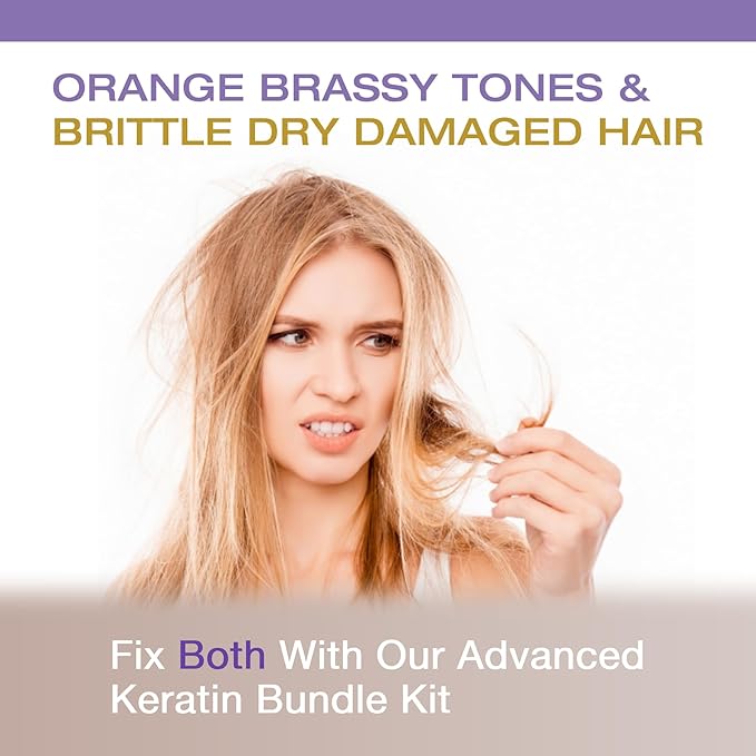 Vitamins Keratin Purple Blue Hair Mask and Serum Kit - Conditioning Anti-Brassiness Toner for Bleached Blonde Platinum Silver White Gray Dry Damaged Hair, Heat Protectant and Anti-Frizz Gloss