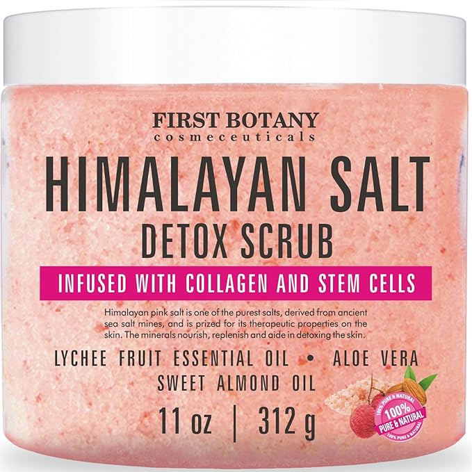 First Botany Body Scrub - Natural Exfoliating Salt Scrub & Body and Face Souffle helps with Moisturizing Skin, Acne, Cellulite, Dead Skin Scars, Wrinkles (11 oz, Himalayan Salt)