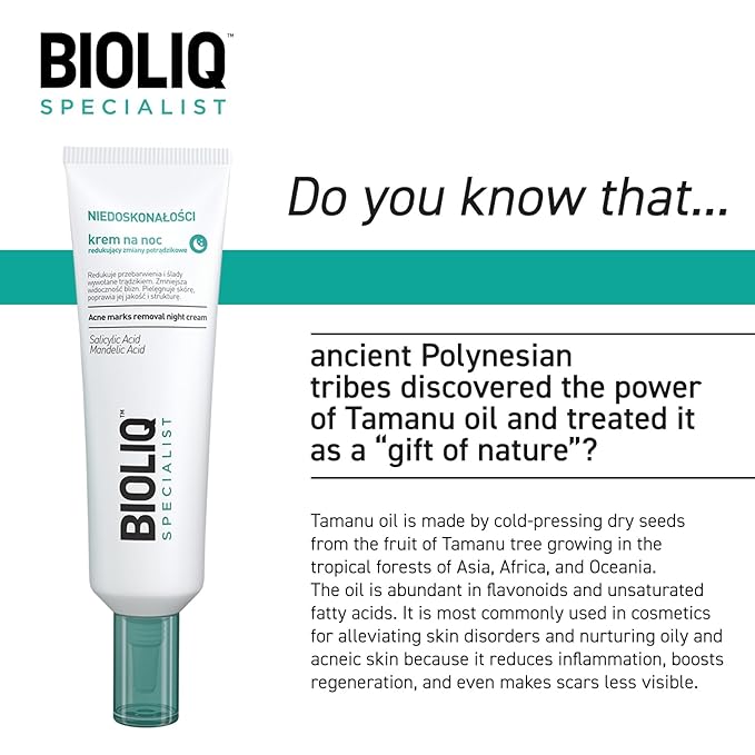 Specialist Acne Marks Removal Night Cream - with Salicylic Acid, Mandelic Acid, and Tamanu Oil, Reduces Scars and Discoloration - 30 ml