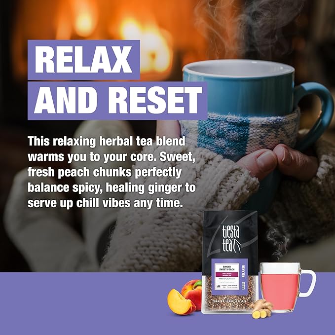 Tiesta Tea - Ginger Sweet Peach, Spicy Peach Herbal Tea, Tranquility Blend | Loose Leaf | Non-Caffeinated Hibiscus & Cane Sugar | Brews Up to 200 Cups | 16oz Bulk Pouch