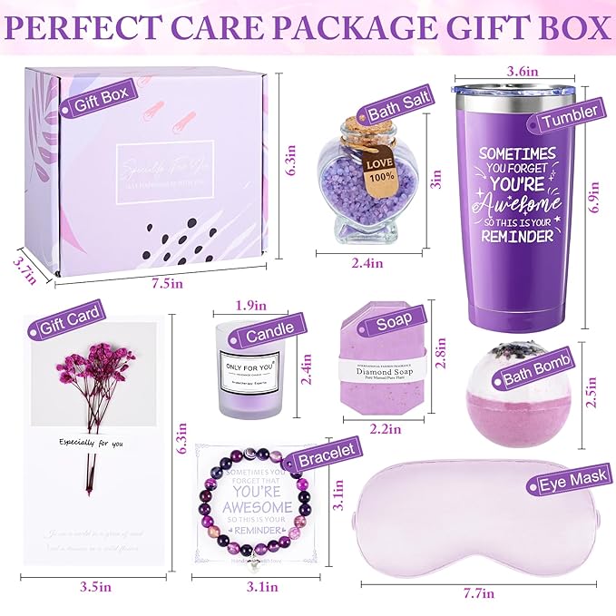 FRAMICS Spa Gifts for Women, Relaxing Spa Gift Baskets for Women, Bath Sets for Women Gift, Relaxing Gifts for Mom, Wife, Sister, Friends, Teacher, Valentine's Day, Mother's Day, 8-Piece, Purple