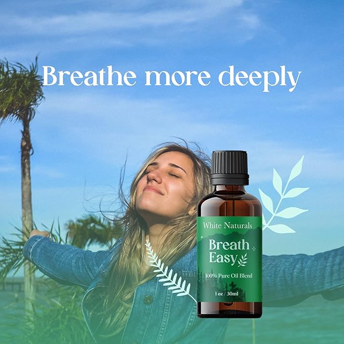White Naturals Breathe Easy Essential Oil Blend – Refreshing Aromatherapy Oil for Clear Breathing & Comfort, 100% Pure & Natural Essential Oils for Freshness, 1oz