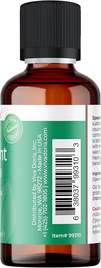 Viva Doria Spearmint Essential Oil, 100% Pure, Natural Spearmint Essential Oil, Undiluted, for Aromatherapy | Food Grade, 30 mL (1 Fluid Ounce)