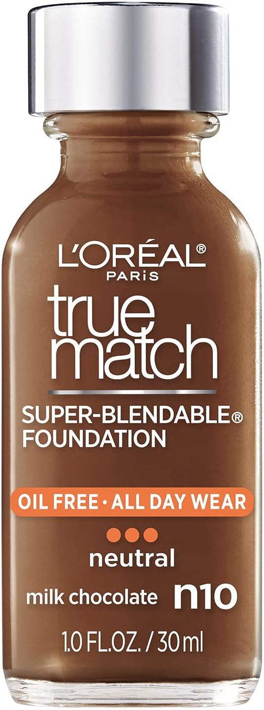 L'Oreal Paris Makeup True Match Super-Blendable Liquid Foundation, Milk Chocolate N10, 1 Fl Oz,1 Count