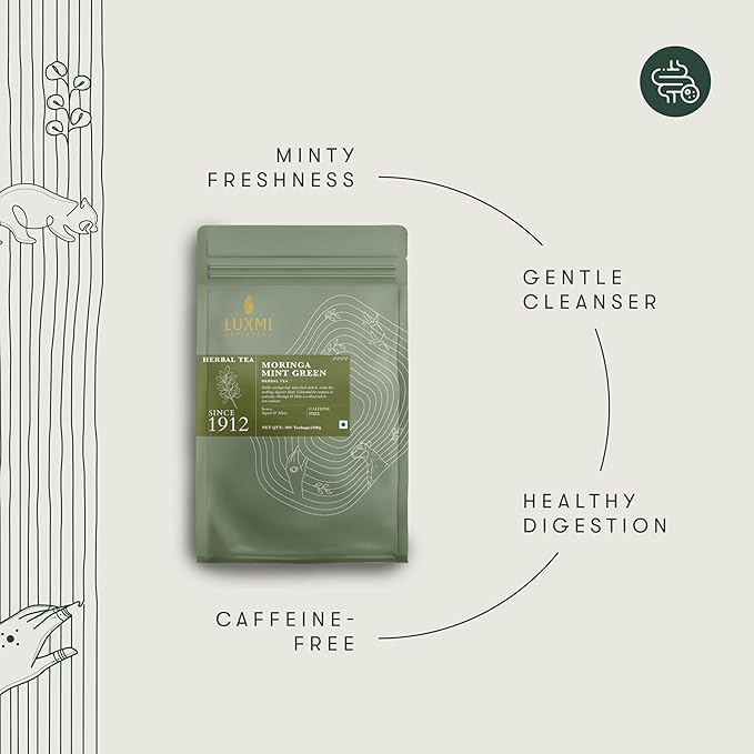 Luxmi Estates - Moringa Mint - Organic Moringa Mint Tea - 50 Tea Bags | With Organic Moringa and Mint | Great for Digestion and Detox