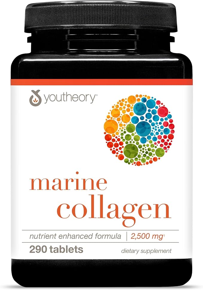 Youtheory Marine Collagen - 2,500 mg Hydrolyzed Collagen - Supports Skin* - Fish-Sourced Collagen - with Vitamin C, A, C, E, B6, B12 & More - Highly Digestible and Absorbable - 290 Tablets
