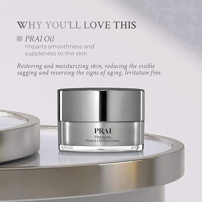 PRAI Beauty Platinum Firm and Lift Eye Creme - Tightening and Firming Eye Cream - Anti-Aging Under Eye Cream - Irritation Free - 0.5 Oz