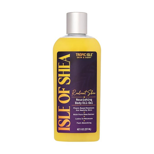 ISLE OF SHEA Radiant Skin Nourishing Body Oil-Gel Shea Butter and Jamaican Black Castor Oil, Ideal for Dry Skin, Cruelty Free, 8oz