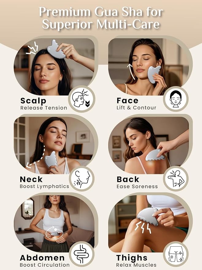 Rena Chris Body Gua Sha Tools, Stainless Steel GuaSha Tool, Manual Massage Sticks for Jawline Sculpting and Puffiness Reducing, Whole Body Skin Care Massager (Silver)