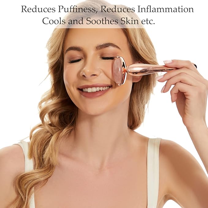 I·B·N G Jade Face Roller, Facial Rollers for Women, Face Massage Skin Care Beauty Tools with 3 Interchangeable Heads (Pink+Rose)