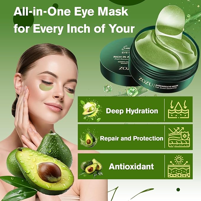 Nourishing Avocado Eye Patches 2-Pack 120 PCS, Collagen Eye Mask for Anti-oxidation and Hydration, Under Eye Patches Suitable for Both Men and Women
