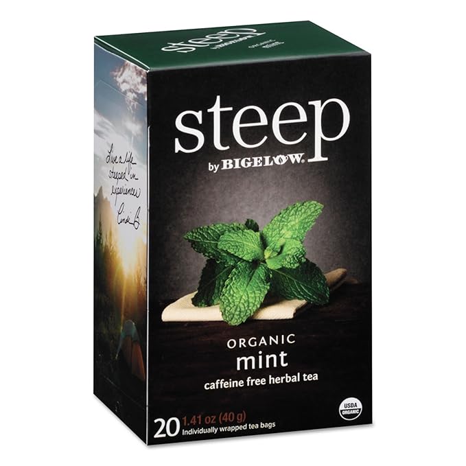 steep by Bigelow Organic Mint Herbal Tea, Caffeine Free, 20 Total Tea Bags