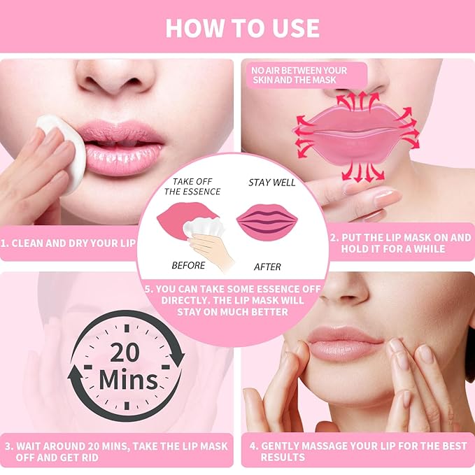Lip mask, Collagen Moisturizing Lip Masks for Dry Lips, 32 PCS Hydrating Lip Plumping Mask for Chapped, Fine Lines, Lip Hydration Treatment, Lip Mask Sheet, Lip Gel Patches Pads, Lip Masks Skincare