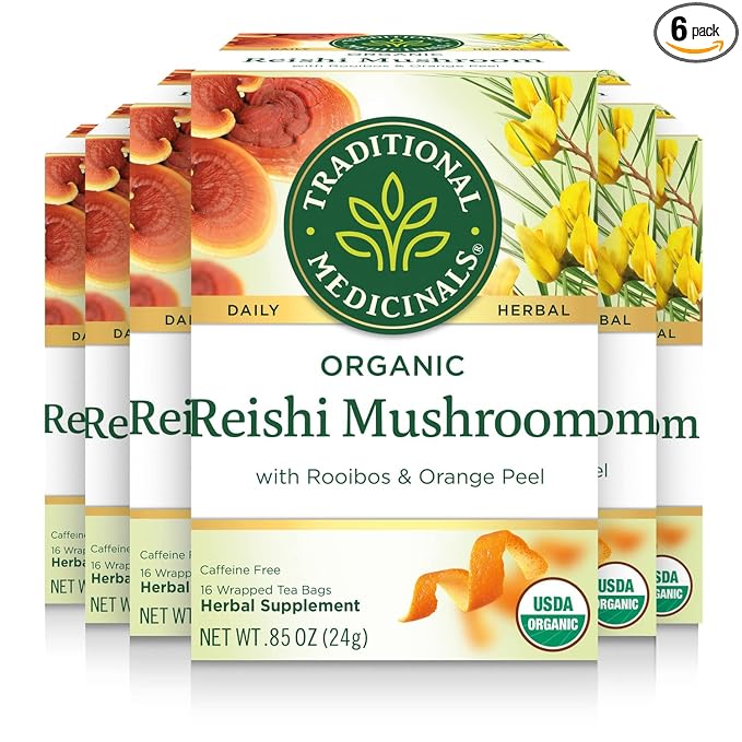 Traditional Medicinals Tea, Organic Reishi Mushroom, Rooibos & Orange Peel, Supports a Healthy Immune System, 96 Tea Bags (6 Pack)