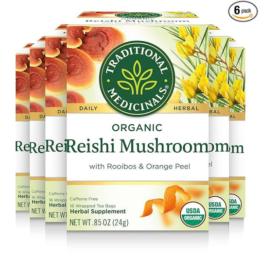 Traditional Medicinals Tea, Organic Reishi Mushroom, Rooibos & Orange Peel, Supports a Healthy Immune System, 96 Tea Bags (6 Pack)