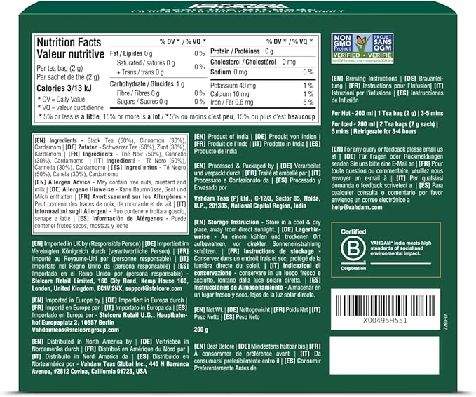 VAHDAM, Sweet Cinnamon Tea | 100 Tea Bags | 100% Natural Spices | Cinnamon Masala Chai Tea Recipe | Spiced Chai Tea Bag | Brew as Hot or Iced