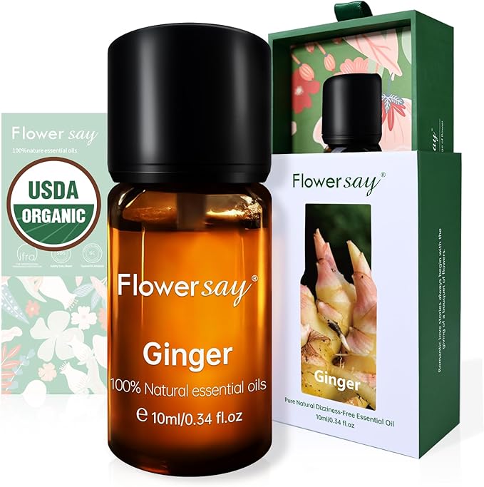 Organic Ginger Essential Oil 10ml – USDA Certified, 100% Pure & Natural, Undiluted Aromatherapy Oil for Diffuser, Massage, Hair & Skin Care, Relaxation and Wellness