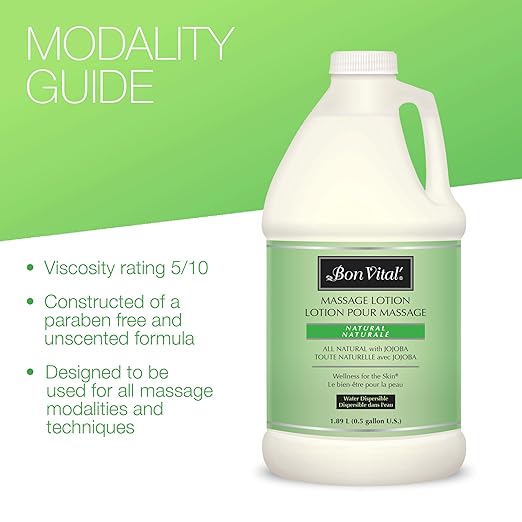 Bon Vital' Naturale Massage Lotion with Natural Ingredients for Earth-Friendly Massage, All Natural Moisturizer, Relieves Muscle Soreness and Increases Circulation, 1/2 Gal, Label may Vary