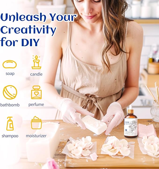 HIQILI Rose Essential Oil for Diffuser, Skin Care, Soap, Perfume & Candle Making - 3.38 Fl Oz