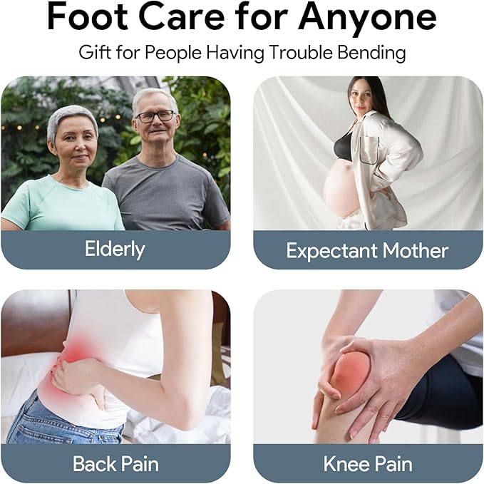 Shower Foot Scrubber Brush, 15.7" Toe Cleaning Brush with 4 Reusable Drying Covers, Long Handle Silicone Bristles Lotion Applicator, No Bending Down Skin Exfoliation Foot Scrub Brushes for Elderly