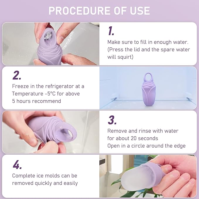 Facial Ice Roller Silicone Mold Reusable for Women 1Pc Face and Eye Neck Cold Skin Care Tools Freezer De-puff Eyes Bag Reduce Migraine Pain - Purple