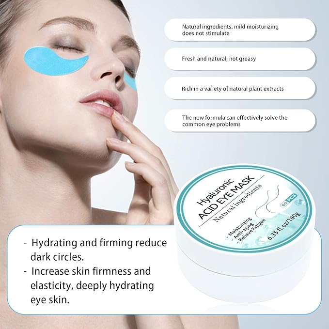 Under Eye Patches, Hyaluronic Acid Eye Mask Moisturizing, 60PCS Gel Eye Masks Pads With Collagen Eye Treatment for Reducing Dark Circles, Wrinkles Anti-Aging, Fine Lines Eye Bags Puffiness Women Men