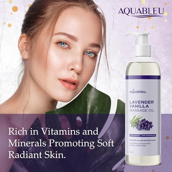 Lavender Vanilla Massage Oil 100% Pure & All-Natural - Natural at-Home Massage Therapy, Soothes Skin & Muscles - Full Body Relaxing Massage Oil for Men and Women 12 fl oz