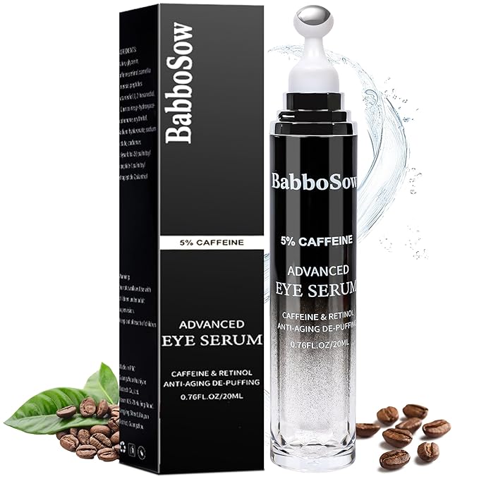 Caffeine Eye Cream - Eye Serum with 5% Caffeine & 5% Retinol Anti-Aging Formula with Hyaluronic Acid Niacinamide & Peptides for Dark Circles, Puffiness & Fine Lines – 360° Massage Roller Ball